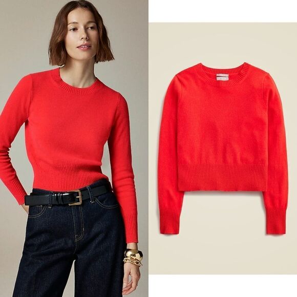 NWT J CREW Cashmere shrunken crewneck sweater
in red - Picture 1 of 5